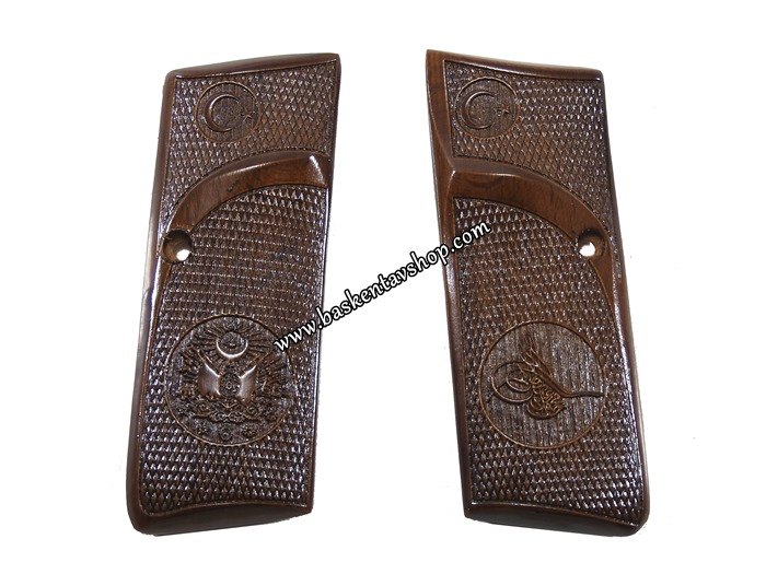 Uzun Belçika Browning 7.65 Lazer İşleme Ahşap Tabanca Kabzesi-av13232