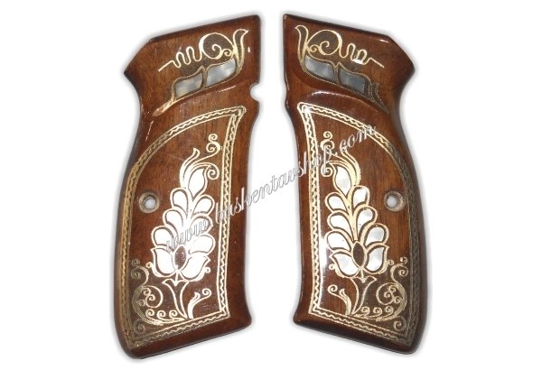 CZ-75 Sedef İşleme Ahşap Tabanca Kabzesi-av10349
