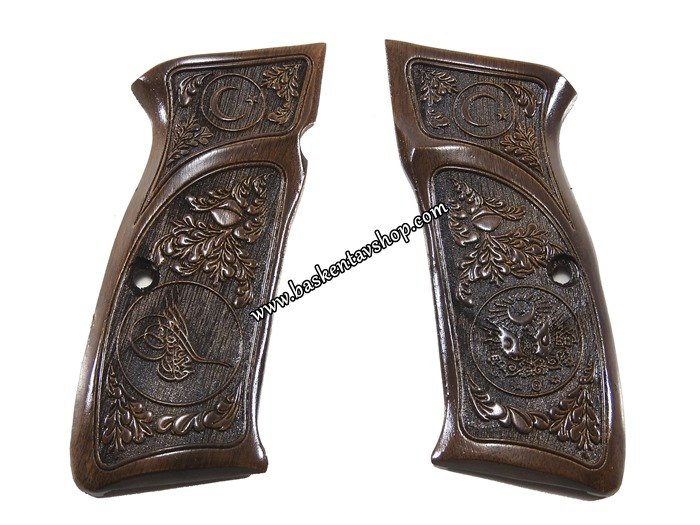 CZ75 Lazer İşleme Ahşap Tabanca Kabzesi-av13244