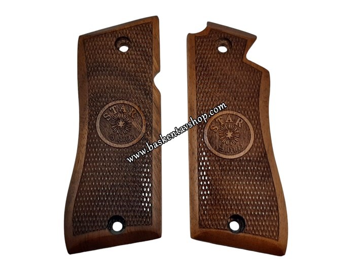 Kesik Star 9mm Lazer İşleme Ahşap Tabanca Kabzesi-av14785