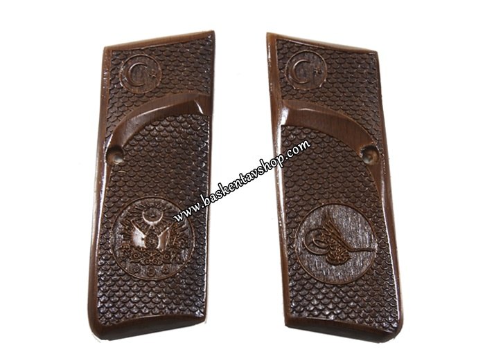 Uzun Belçika Browning 7.65 Lazer İşleme Ahşap Tabanca Kabzesi-av13233