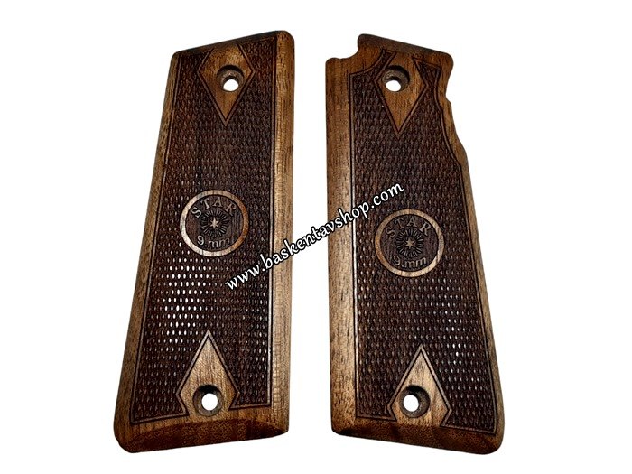 Süper Star 9mm Lazer İşleme Ahşap Tabanca Kabzesi-av14782