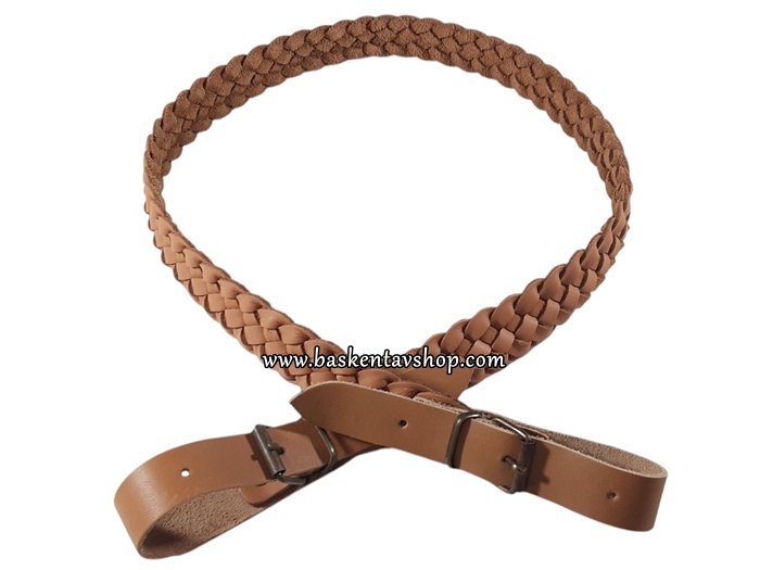 Kahverengi Deri Örgü 3x90cm Tüfek Askı Kayışı-av14811