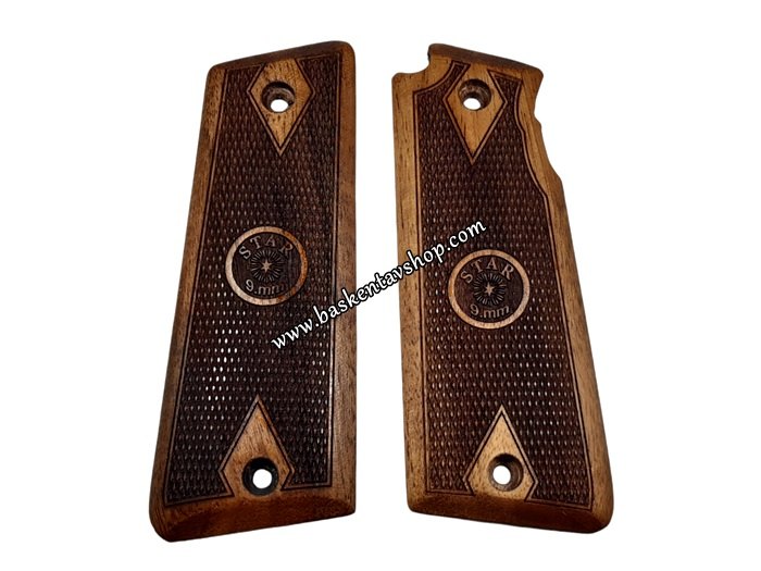 Süper Star 9mm Lazer İşleme Ahşap Tabanca Kabzesi-av14787