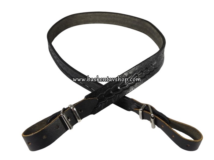 Siyah Deri Nakışlı 2.5x85cm Tüfek Askı Kayışı-av14802