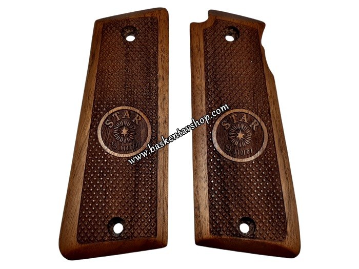 Süper Star 9mm Lazer İşleme Ahşap Tabanca Kabzesi-av14781