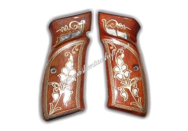 CZ-75 Sedef İşleme Ahşap Tabanca Kabzesi-av10350