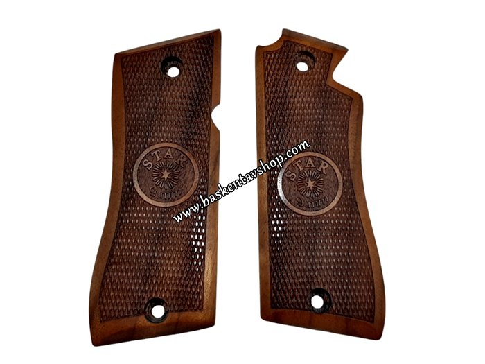 Kesik Star 9mm Lazer İşleme Ahşap Tabanca Kabzesi-av14784